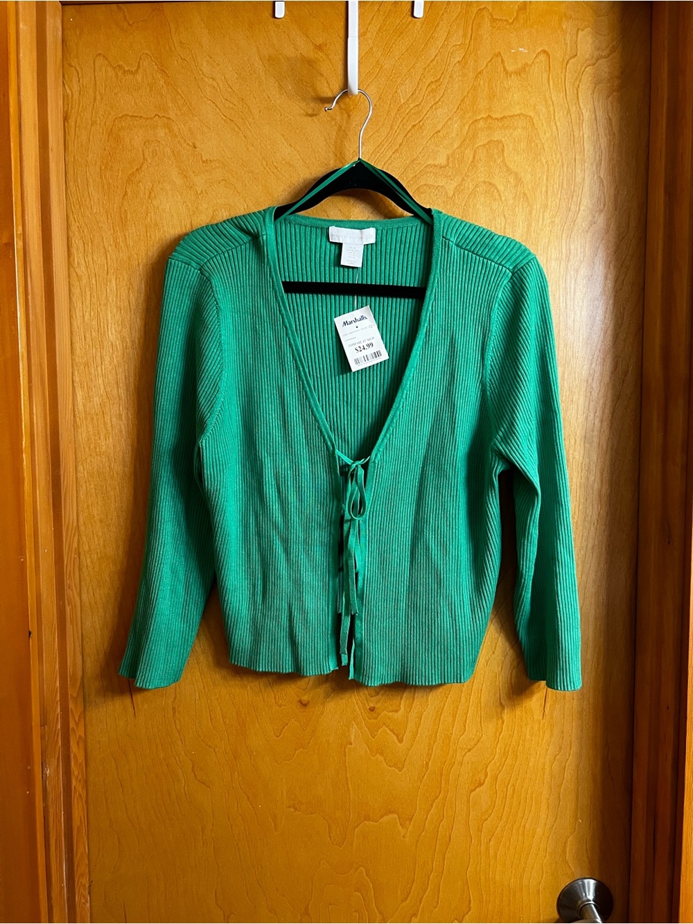 House of Harlow 1960 Emerald Green Tie-Front Ribbed Cardigan